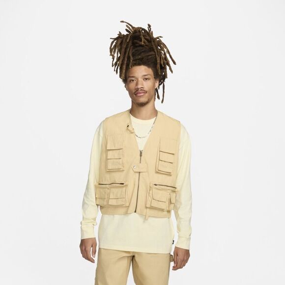 Nike Life Utility Vest Full Zip Cargo Pockets Sesame - Picture 1 of 14
